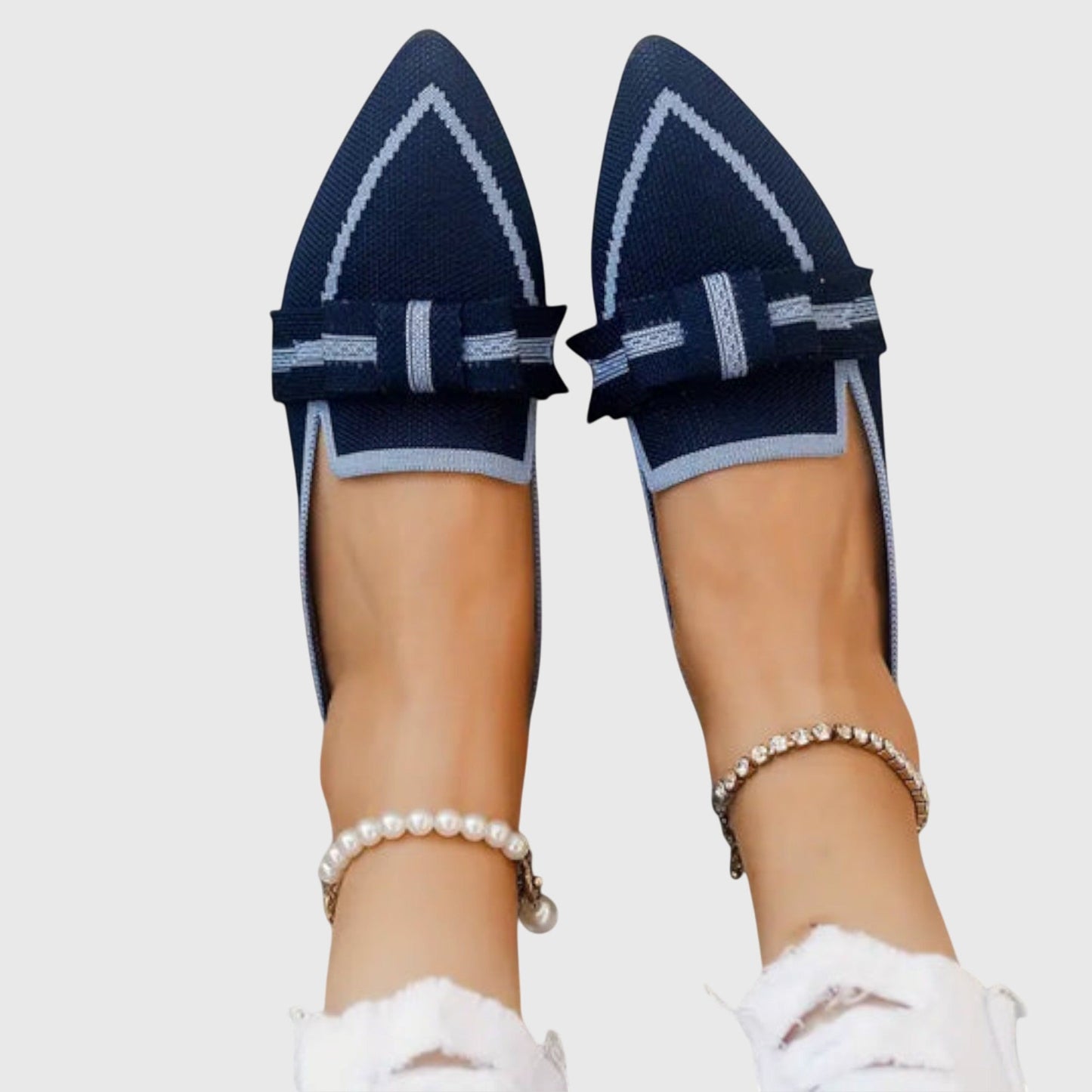 Stylish Loafers for Women Bow-Tie Contrast-Trim Pointed-Toe