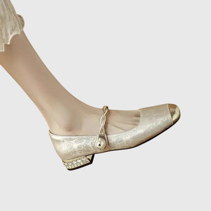Elegant Flats for Women Buckle-Strap Block-Heel