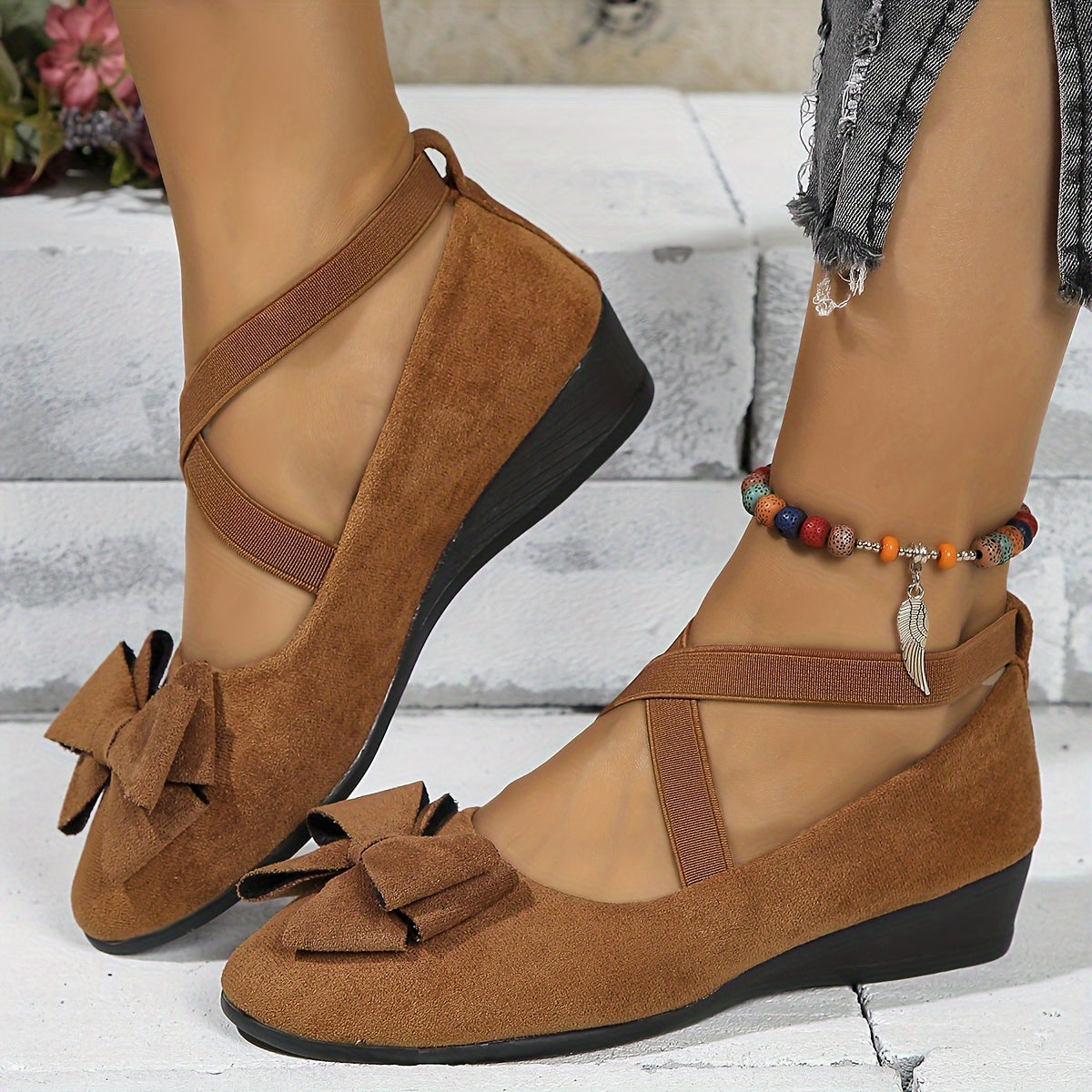 Elegant Flats for Women Crisscross-Strap Bow-Detail