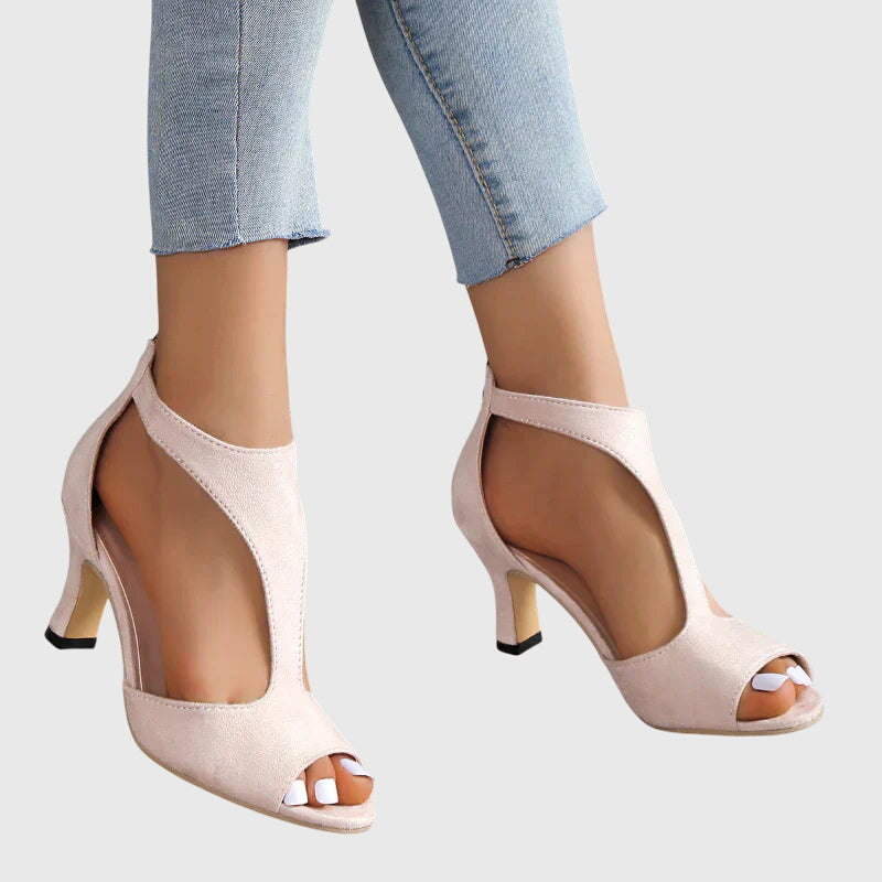 Elegant Booties for Women Cutout Peep-Toe Block-Heel