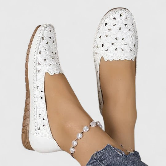 Comfortable Flats for Women Perforated Floral-Cutout Slip-On