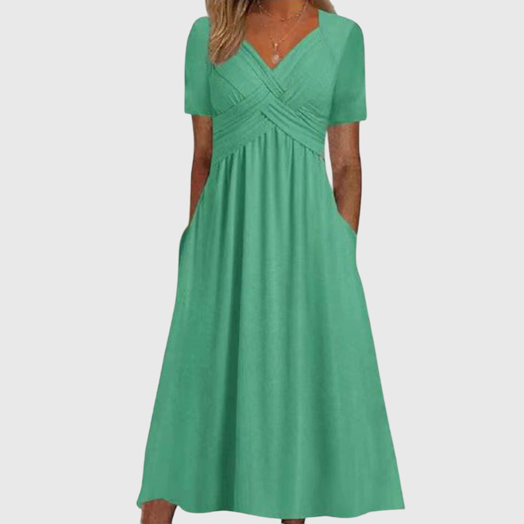Elegant Wrap Midi Dress for Women V-Neck Short-Sleeve