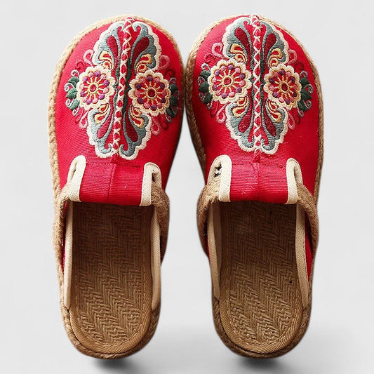 Elegant Embroidered Mules for Women Floral-Print Espadrille Slip-On