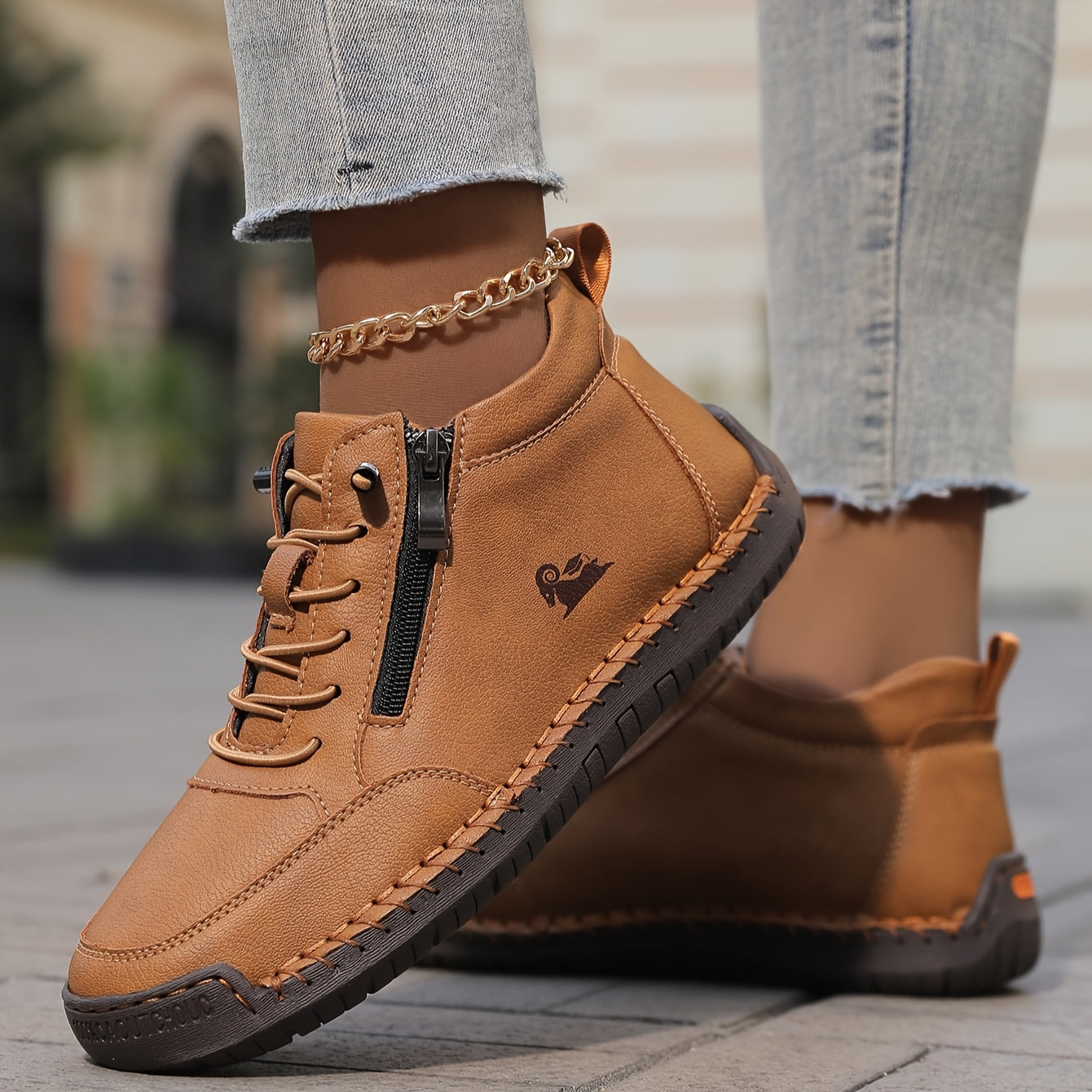 Stylish Ankle Boots for Women Lace-Up Zip-Up Round-Toe