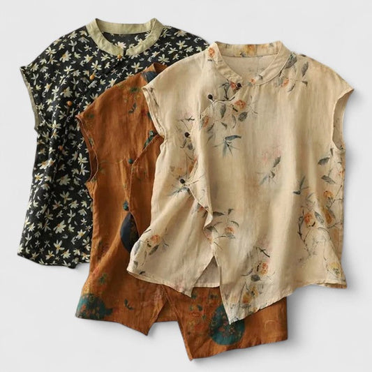 Elegant Blouse for Women Floral-Print Button-Front Short-Sleeve