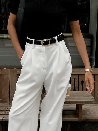 Elegant Wide-Leg Trousers for Women Belted Pleated High-Waist
