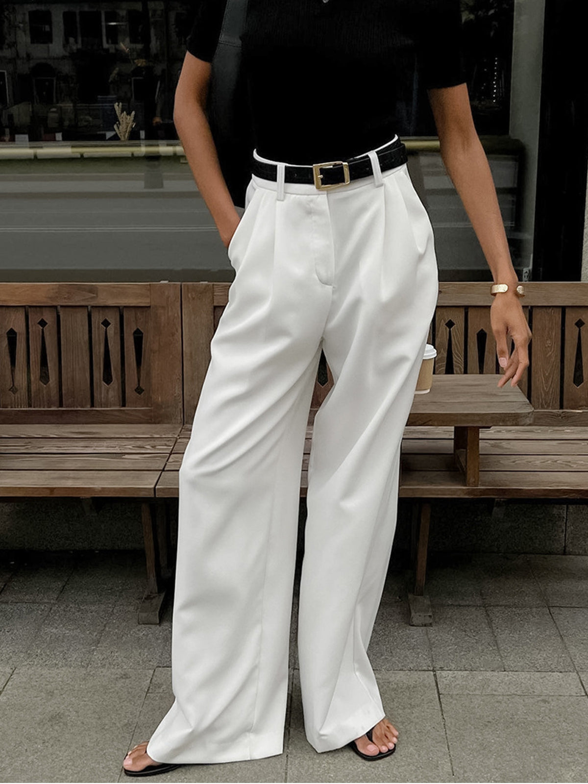 Elegant Wide-Leg Trousers for Women Belted Pleated High-Waist