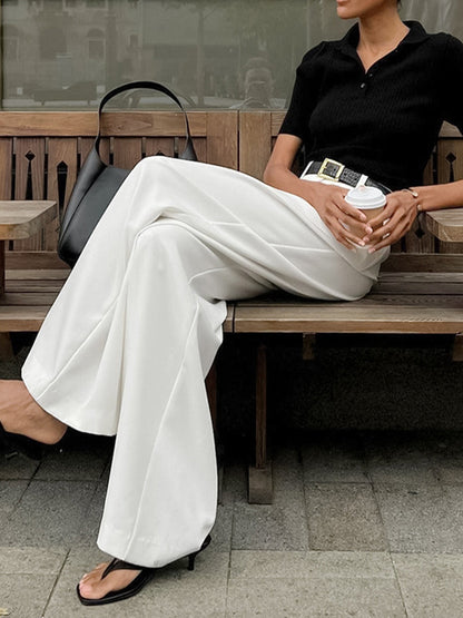 Elegant Wide-Leg Trousers for Women Belted Pleated High-Waist