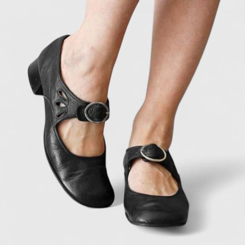 Elegant Mary Jane Flats for Women Buckle Cutout Round-Toe