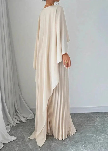 Elegant Maxi Dress for Women Cape-Sleeve Pleated