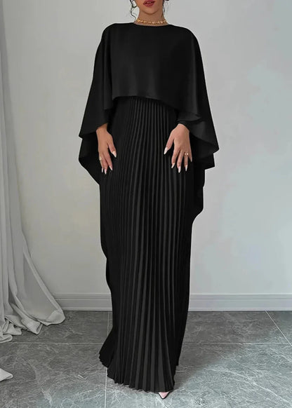 Elegant Maxi Dress for Women Cape-Sleeve Pleated