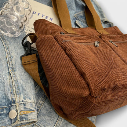 Elegant Tote Bag for Women Multi-Pocket Corduroy