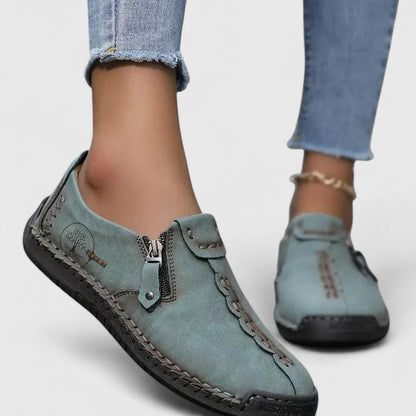 Stylish Loafers for Women Leather Zip-Up Slip-On