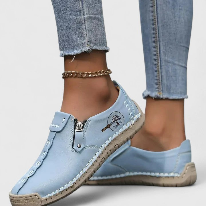 Stylish Loafers for Women Leather Zip-Up Slip-On