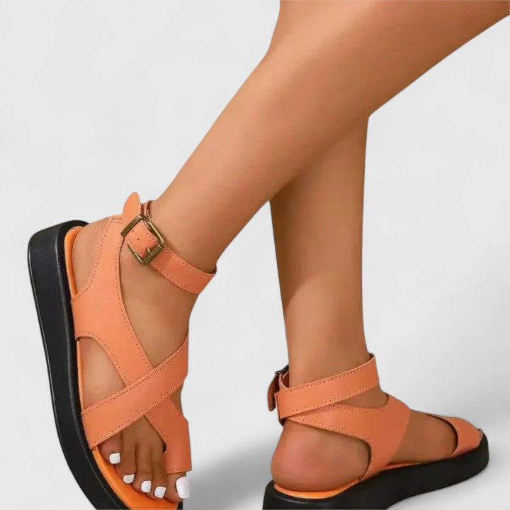Comfortable Flat Sandals for Women Crisscross Ankle-Strap Toe-Loop