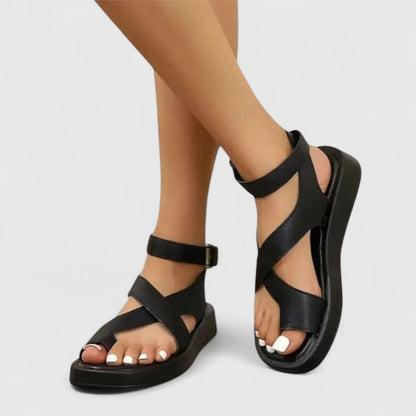 Comfortable Flat Sandals for Women Crisscross Ankle-Strap Toe-Loop