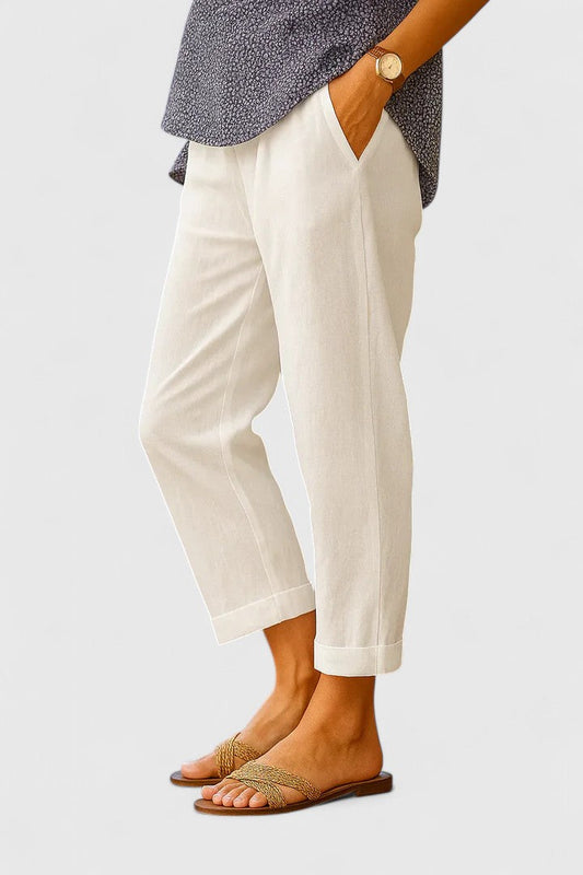 Comfortable Cropped Pants for Women Straight-Leg High-Waist Linen