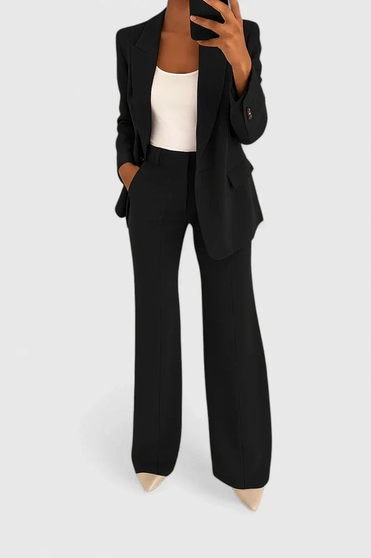 Elegant Two-Piece Set for Women Blazer Flared-Pant Tailored