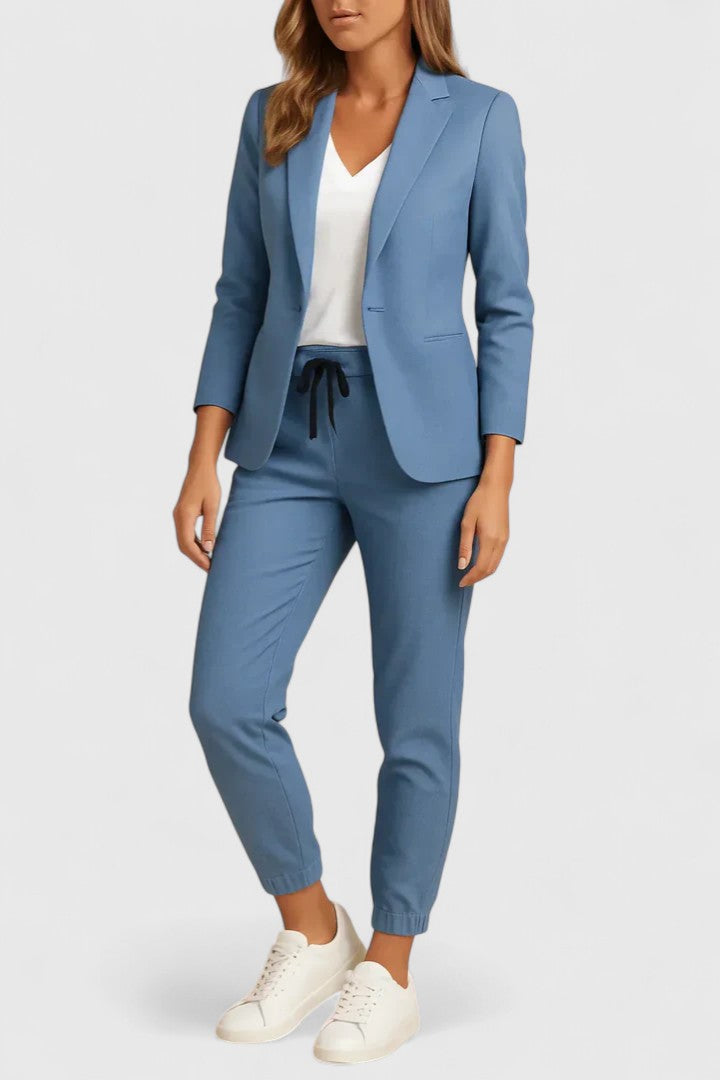 Elegant Two-Piece Set for Women Blazer Jogger Drawstring