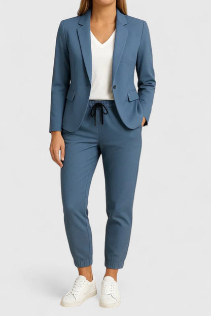 Elegant Two-Piece Set for Women Blazer Jogger Drawstring