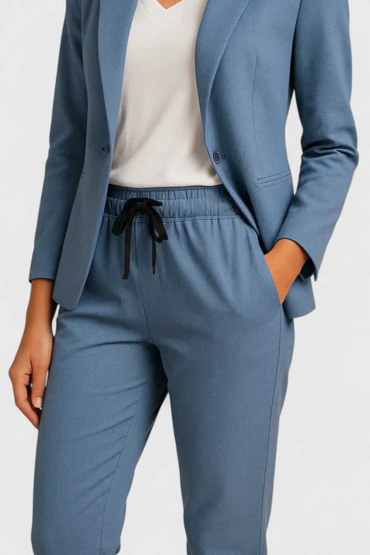 Elegant Two-Piece Set for Women Blazer Jogger Drawstring