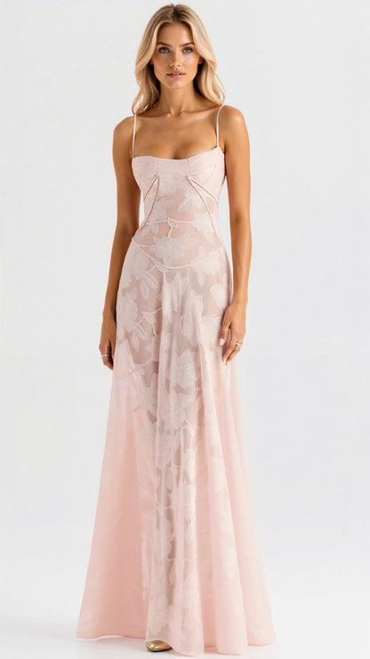Elegant Maxi Dress for Women Bustier Lace Spaghetti-Strap
