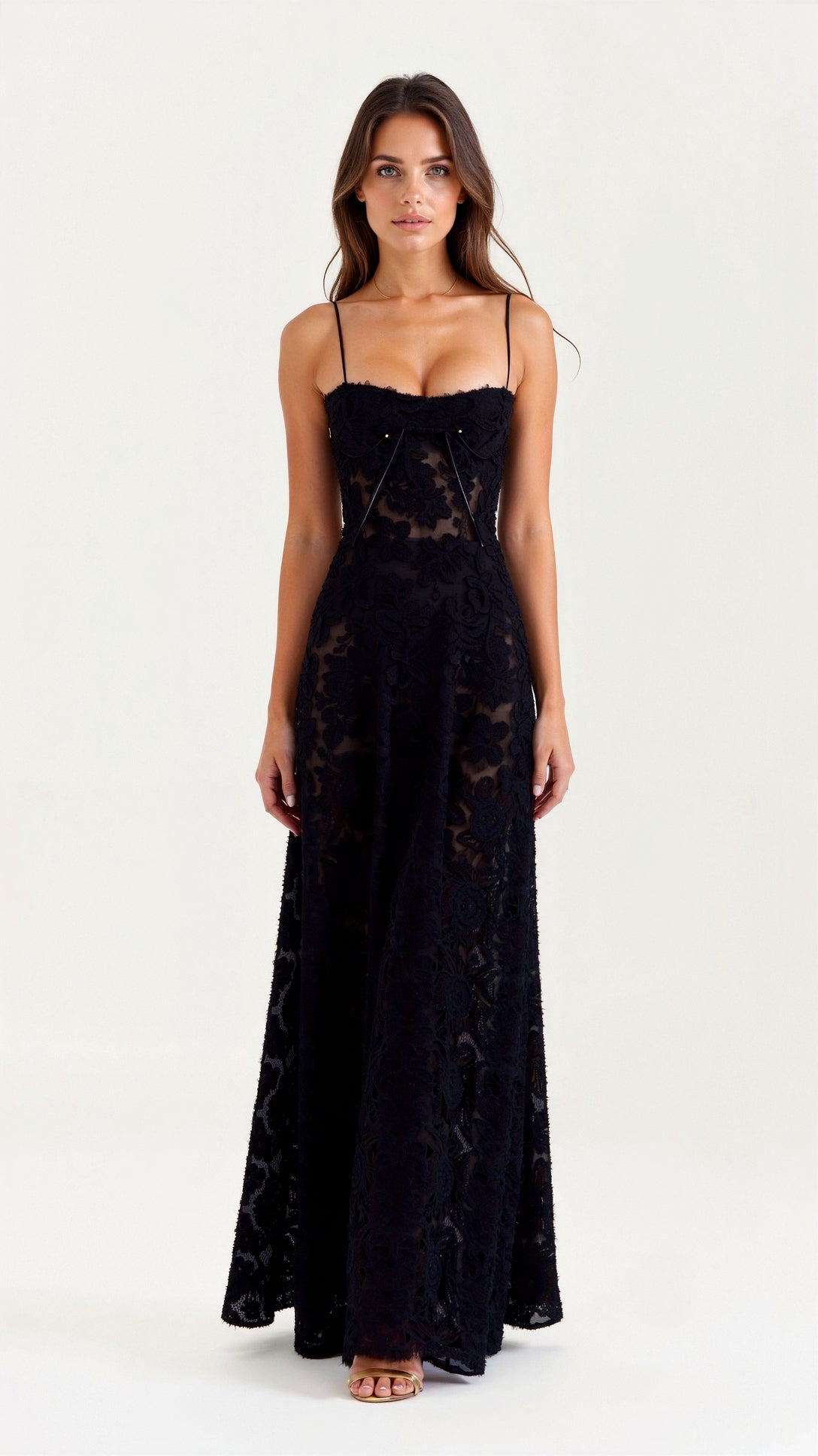 Elegant Maxi Dress for Women Bustier Lace Spaghetti-Strap