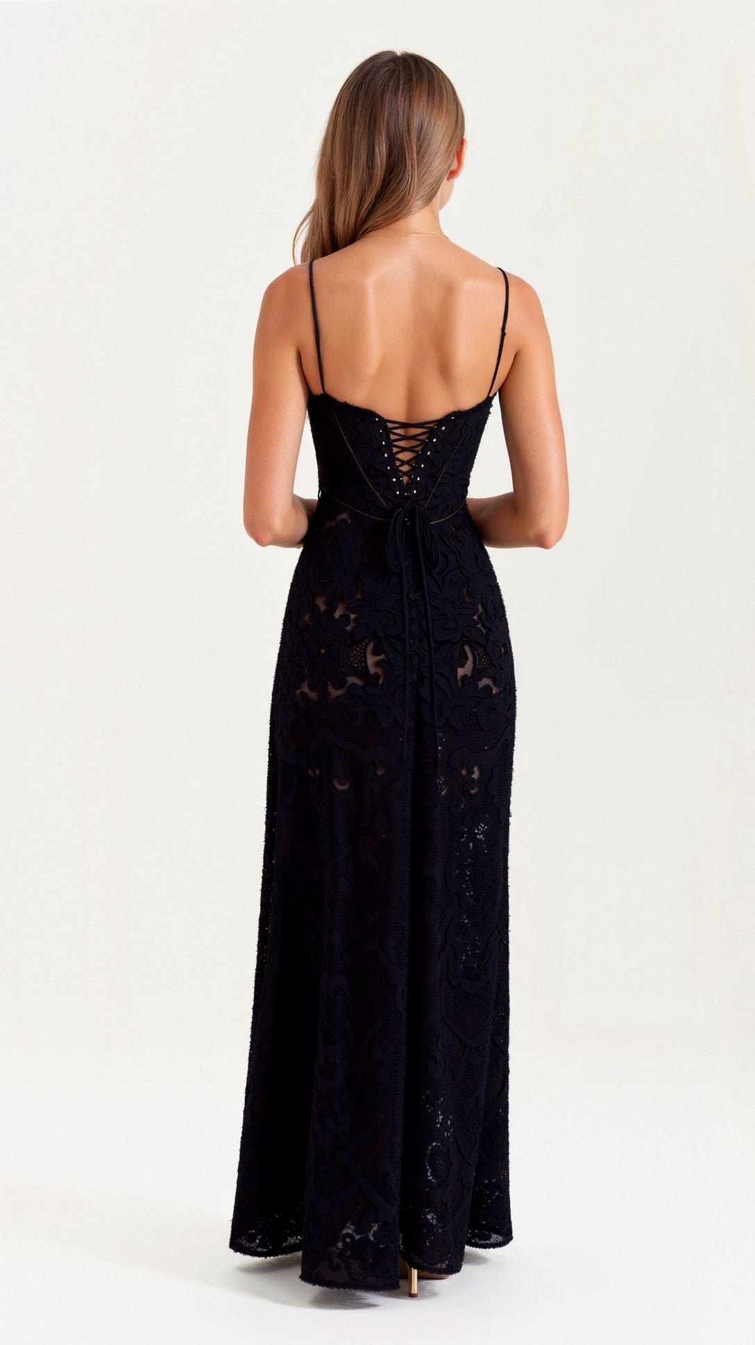 Elegant Maxi Dress for Women Bustier Lace Spaghetti-Strap