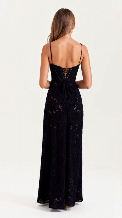 Elegant Maxi Dress for Women Bustier Lace Spaghetti-Strap