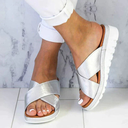 Comfortable Flat Sandals for Women Crisscross-Strap Platform
