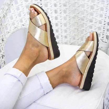 Comfortable Flat Sandals for Women Crisscross-Strap Platform