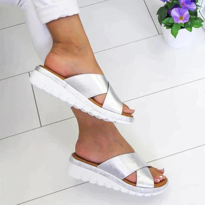 Comfortable Flat Sandals for Women Crisscross-Strap Platform