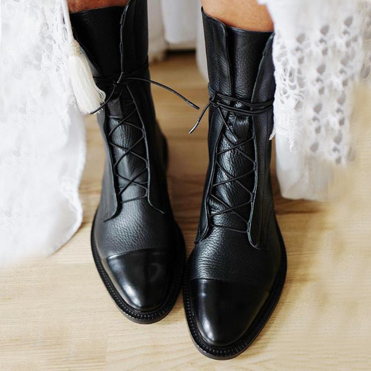 Effortless Ankle Boots for Women Lace-Up Leather