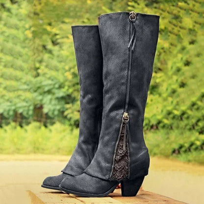 Elegant Knee-High Boots for Women Lace-Inset