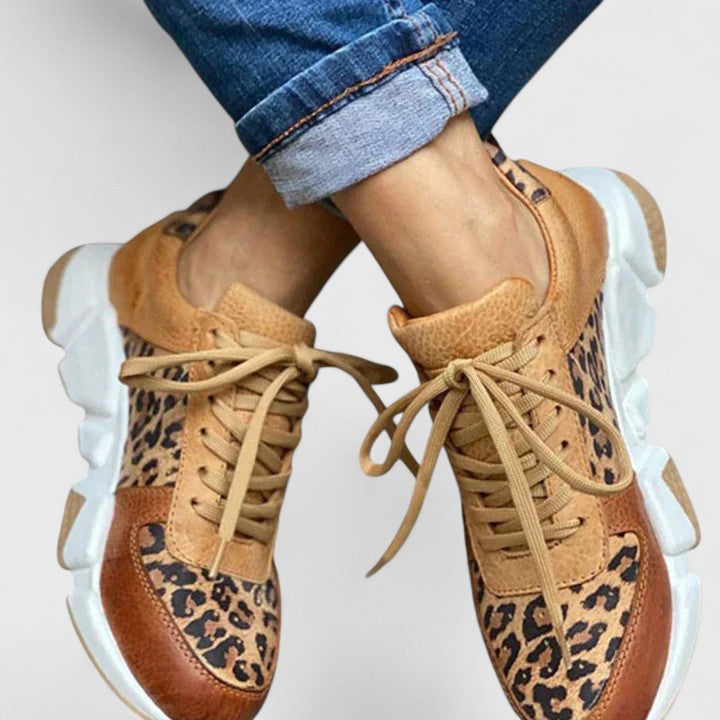 Stylish Sneakers for Women Leopard-Print Lace-Up Chunky-Sole