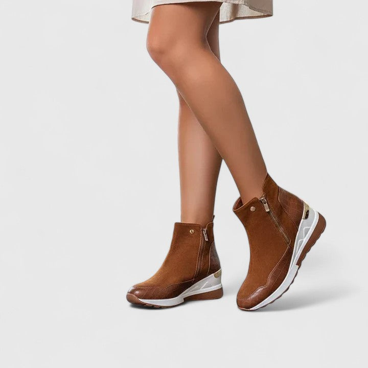Comfortable Ankle Boots for Women Croc-Embossed Wedge Zip-Up