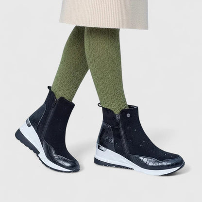 Comfortable Ankle Boots for Women Croc-Embossed Wedge Zip-Up