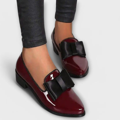 Elegant Patent Loafers for Women Bow-Detail