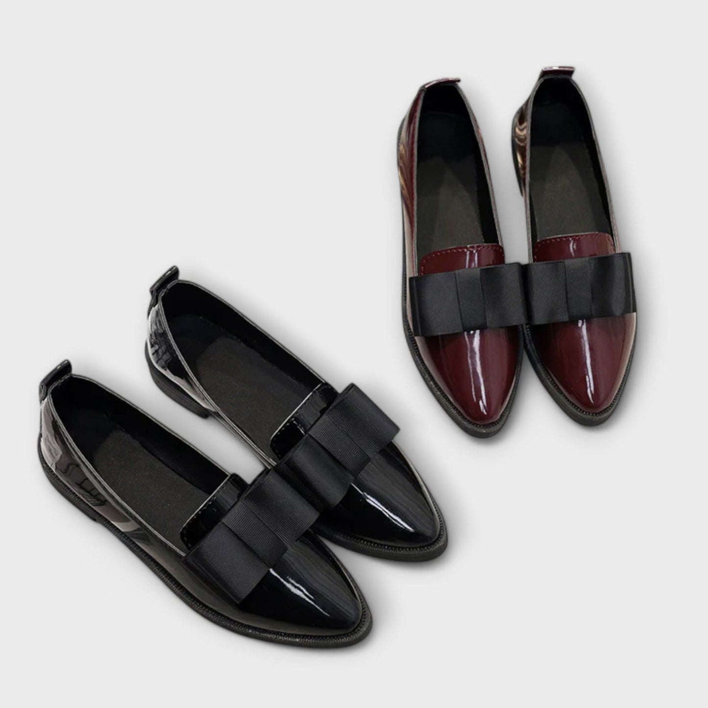 Elegant Patent Loafers for Women Bow-Detail