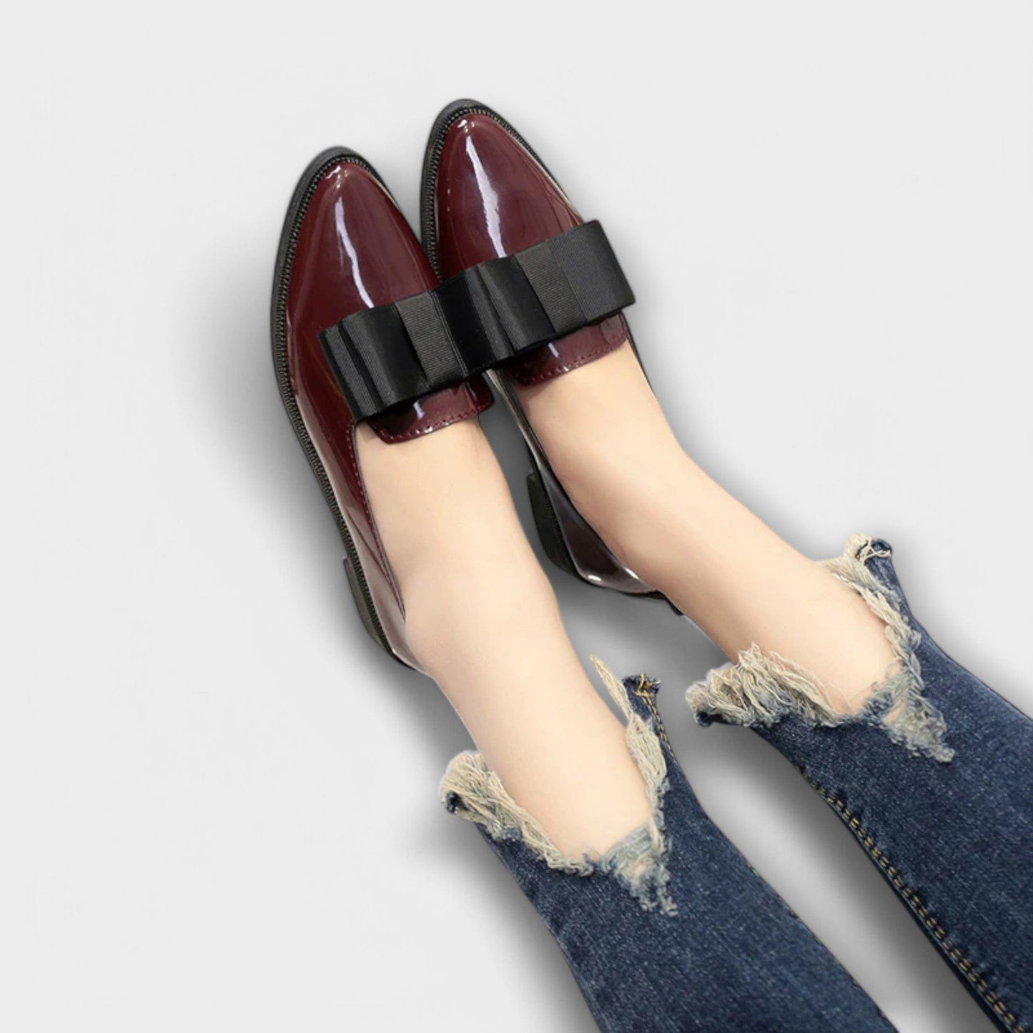 Elegant Patent Loafers for Women Bow-Detail