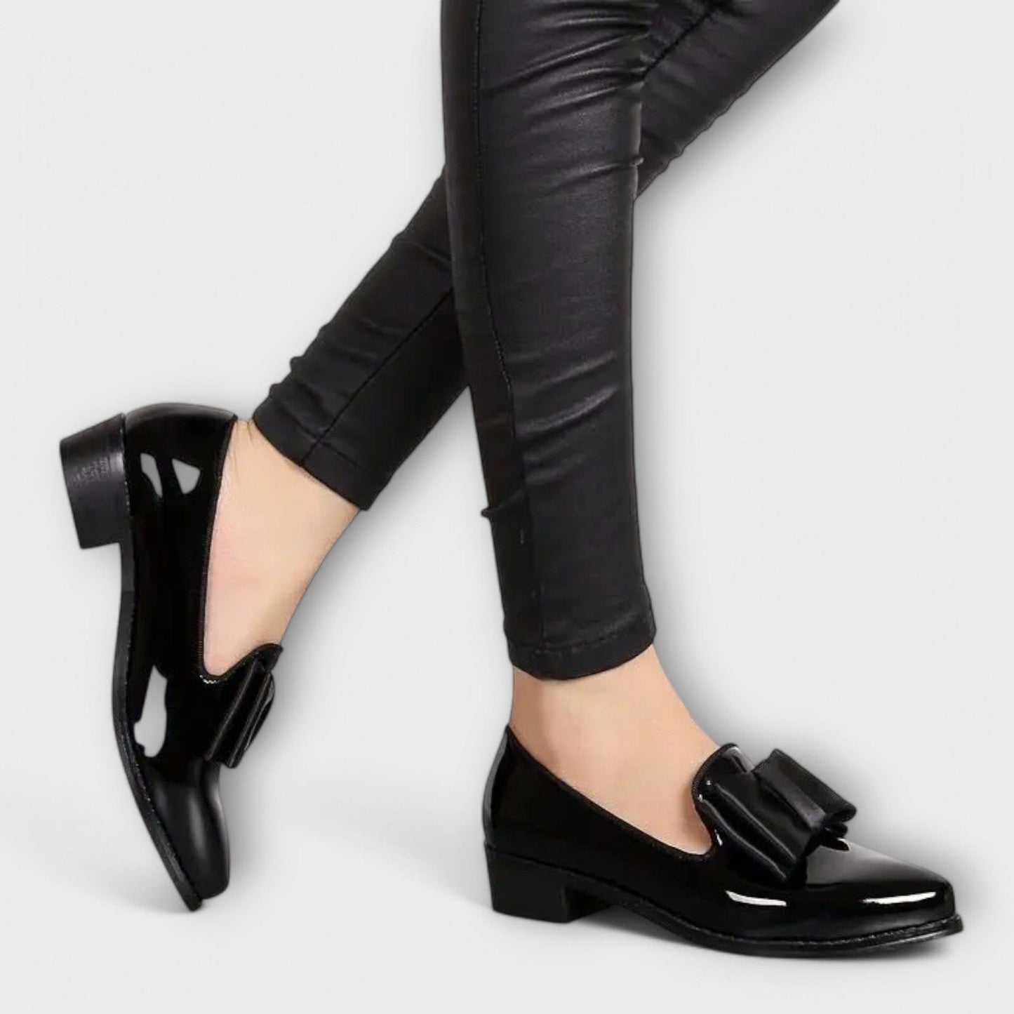 Elegant Patent Loafers for Women Bow-Detail