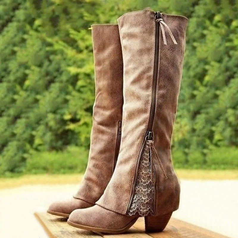 Elegant Knee-High Boots for Women Lace-Inset