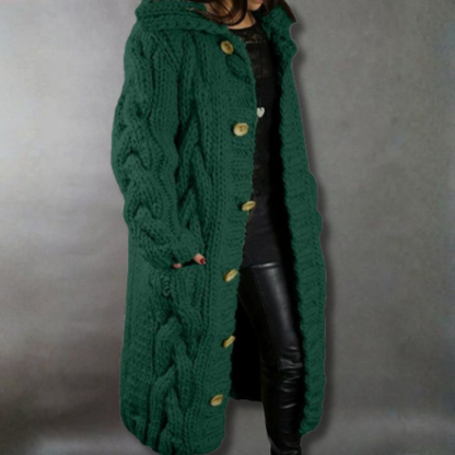 Elegant Long Cardigan for Women Cable-Knit Hooded