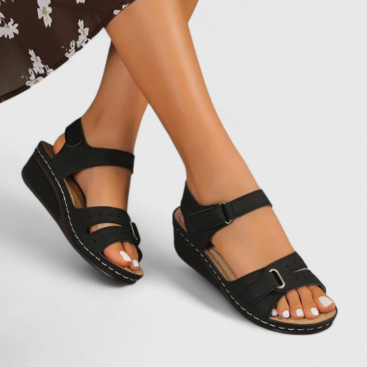 Comfortable Flat Sandals for Women Ankle-Strap Open-Toe Velcro