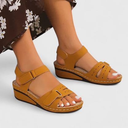 Comfortable Flat Sandals for Women Ankle-Strap Open-Toe Velcro