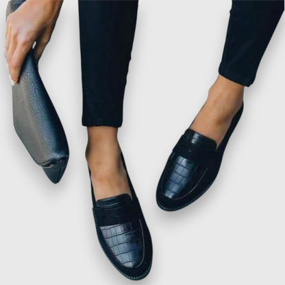 Stylish Loafers for Women Croc-Embossed Penny Slip-On