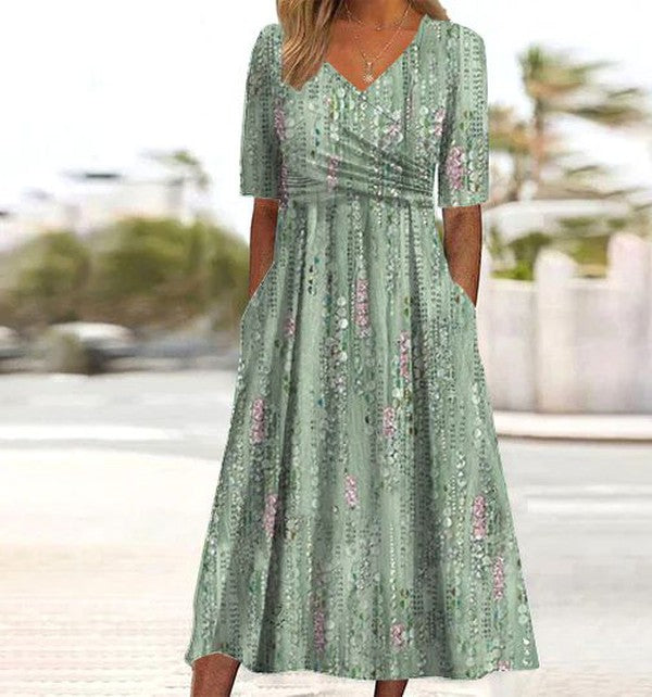Effortless Floral Midi Dress for Women A-Line V-Neck
