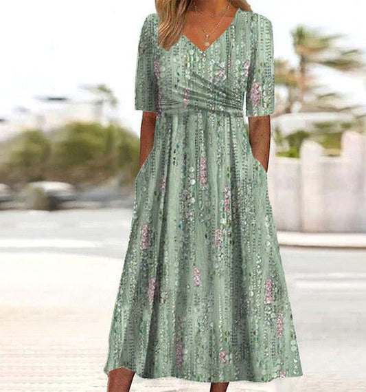 Effortless Floral Midi Dress for Women A-Line V-Neck