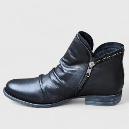Stylish Ankle Boots for Women Zip-Up Leather Round-Toe