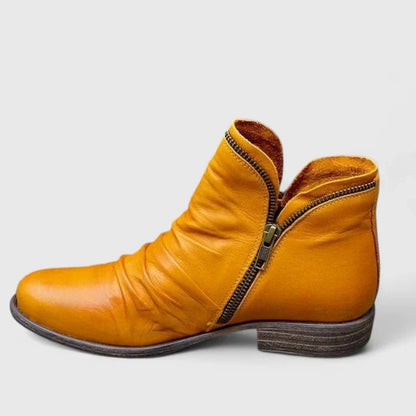 Stylish Ankle Boots for Women Zip-Up Leather Round-Toe